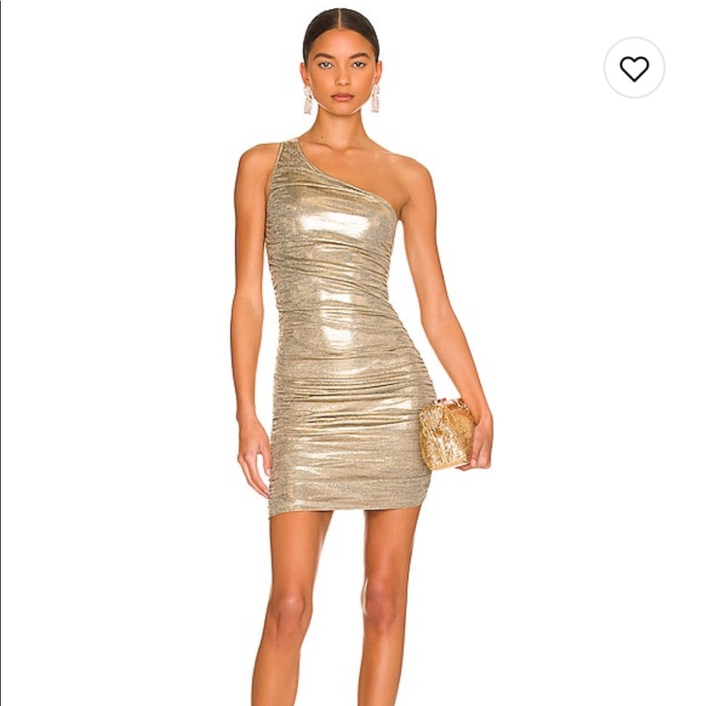 Gold one shoulder Alice and Olivia mini dress